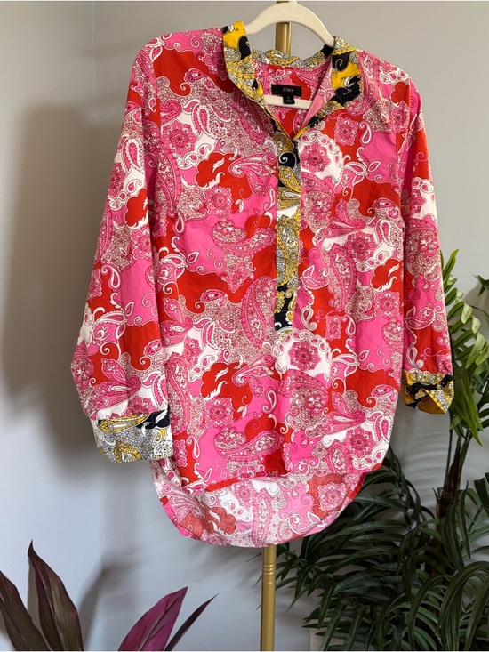 J. Crew Tops - J. Crew Pink Red Paisley Button-Up